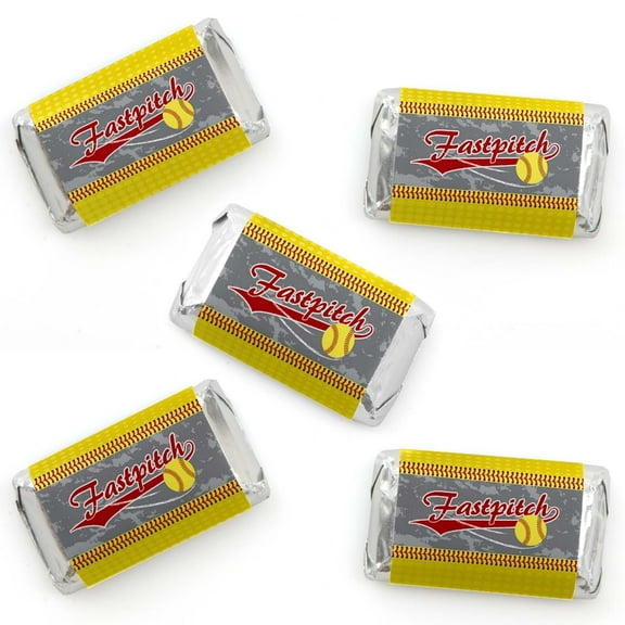 Big Dot of Happiness Grand Slam - Fastpitch Softball - Mini Candy Bar Wrapper Stickers - Birthday Party or Baby Shower Small Favors - 40 Count