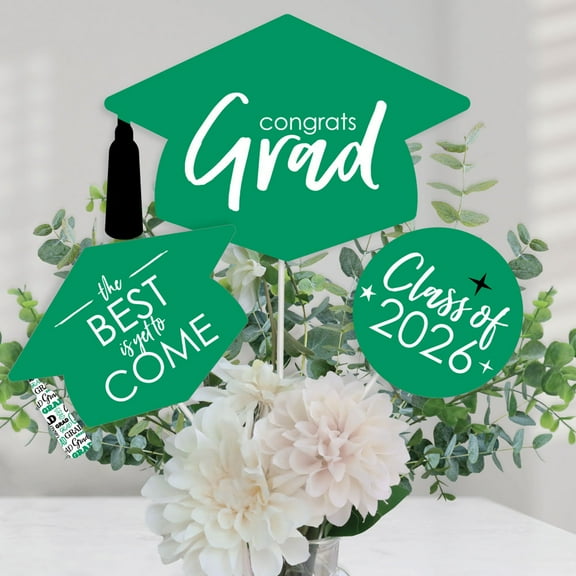 Big Dot of Happiness Green Grad - Best is Yet to Come - 2026 Green Graduation Party Centerpiece Sticks - Table Toppers - Set of 15
