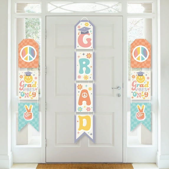 Big Dot of Happiness Groovy Grad - Hanging Vertical Paper Door Banners - Hippie Graduation Party Wall Decoration Kit - Indoor Door Decor