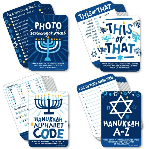 Big Dot of Happiness Hanukkah Menorah - 4 Chanukah Holiday Party Games - 10 Cards Each - Gamerific Bundle