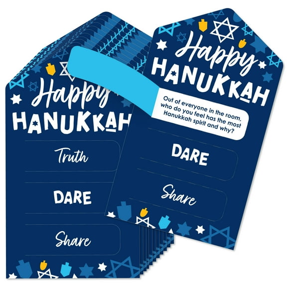 Big Dot of Happiness Hanukkah Menorah - Chanukah Holiday Party Game Pickle Cards - Truth, Dare, Share Pull Tabs - Set of 12