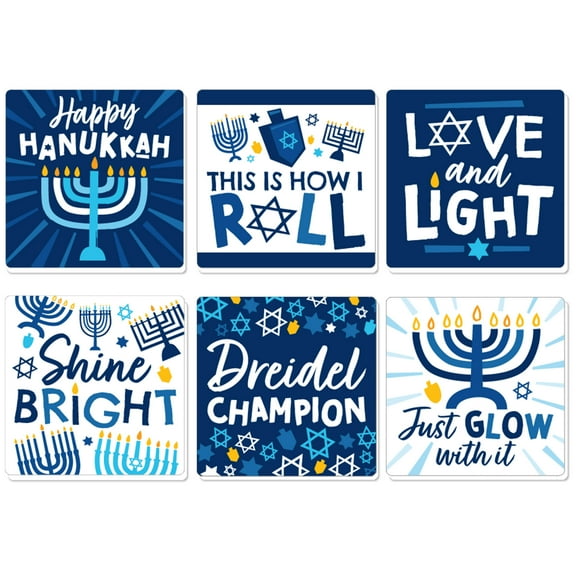 Big Dot of Happiness Hanukkah Menorah - Funny Chanukah Holiday Party Decorations - Drink Coasters - Set of 6