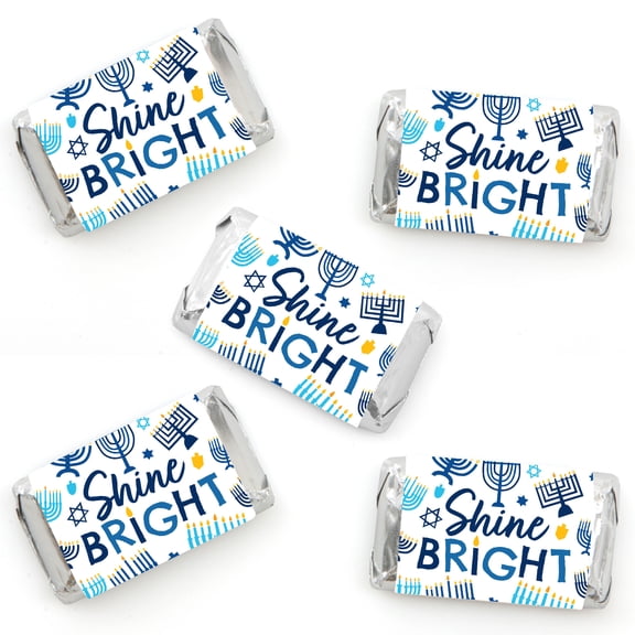Big Dot of Happiness Hanukkah Menorah - Mini Candy Bar Wrapper Stickers - Chanukah Holiday Party Small Favors - 40 Count