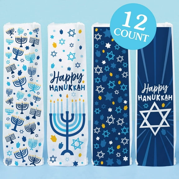 Big Dot of Happiness Hanukkah Wine Gift Bags,Chanukah Holiday Party Hostess Thank You Wine Bottle Gift Wrap, Bulk Holiday Paper Bags - 12 ct