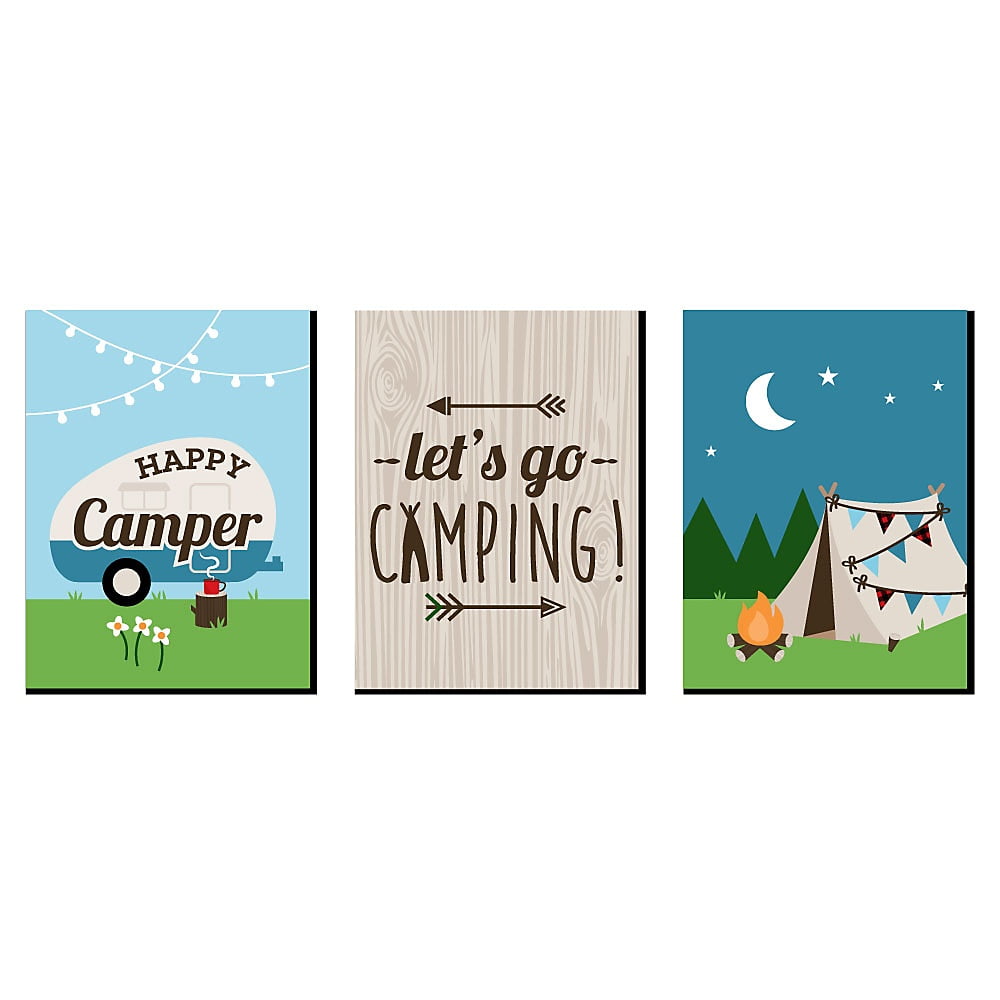 Big Dot of Happiness Happy Camper Nursery Wall Art, Kids Room Decor and Camping Home
