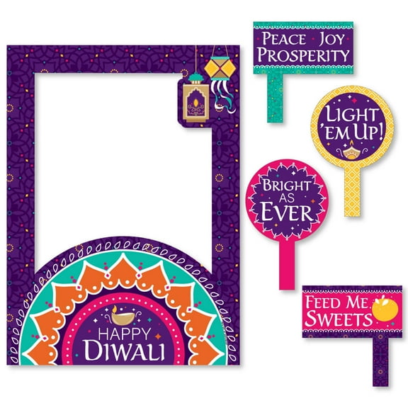 Big Dot of Happiness Happy Diwali - Festival of Lights Party Selfie Photo Booth Picture Frame and Props - Printed on Sturdy Material