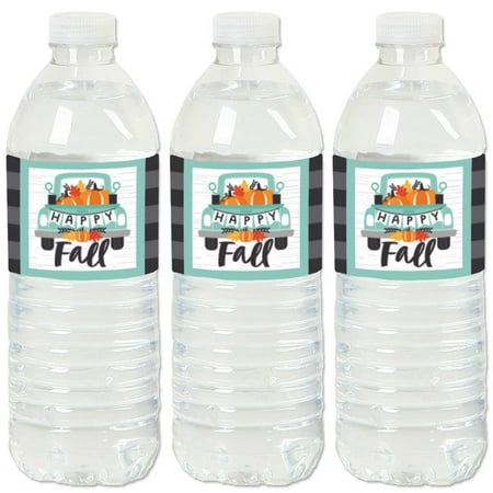 Big Dot of Happiness Happy Fall Truck - Harvest Pumpkin Party Water Bottle Sticker Labels - Set of 20