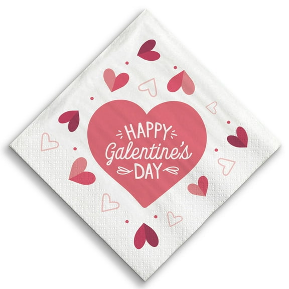 Big Dot of Happiness Happy Galentines Day Napkins, Valentines Day Party Heart Decor, White 3-Ply Paper Beverage Cocktail Napkins - 24 Count