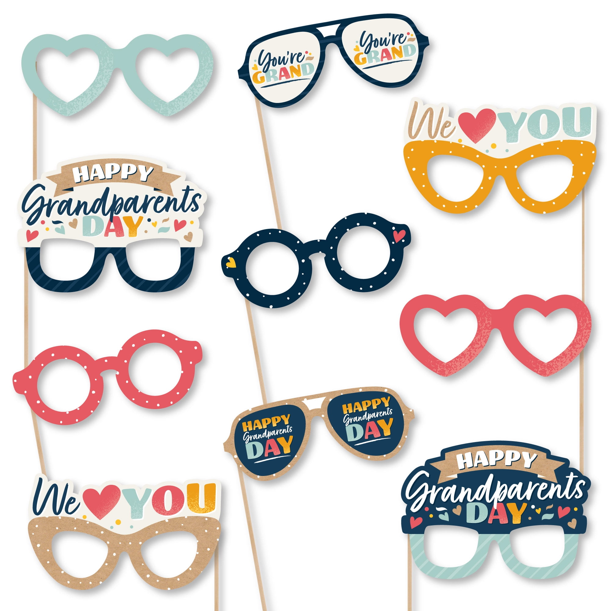 Big Dot of Happiness Happy Grandparents Day Glasses - Paper Card Stock Grandma \u0026 Grandpa Party Photo Booth Props Kit - 10 Count
