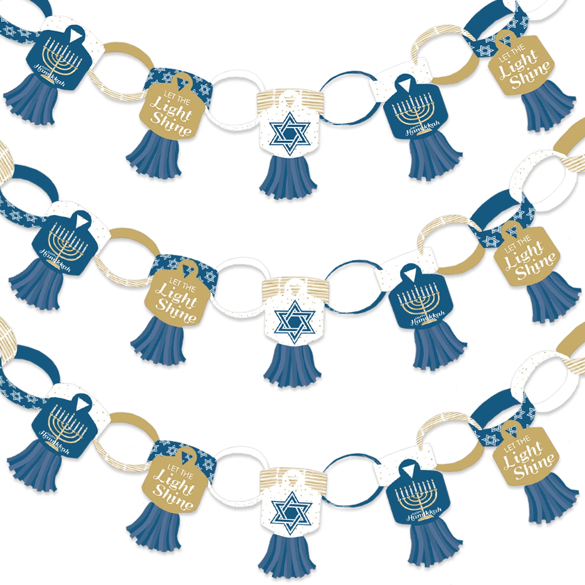 Bessmoso Hanukkah Party Banner - Dreidel Garland, Menorah & Star Of David Design, Blue Illumination Decor, 5.7 Ft
