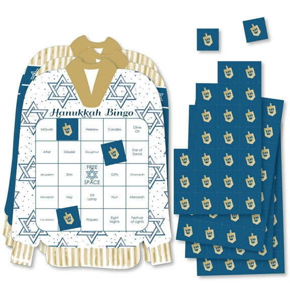 Big Dot of Happiness Happy Hanukkah - Bingo Cards and Markers - Chanukah Shaped Bingo Game - Set of 18