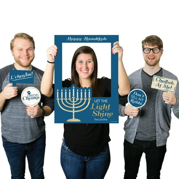 Big Dot of Happiness Happy Hanukkah - Chanukah Party Selfie Photo Booth Picture Frame and Props - Printed on Sturdy Material