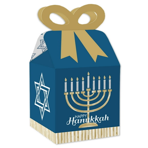 Big Dot of Happiness Happy Hanukkah - Square Favor Gift Boxes - Chanukah Holiday Party Bow Boxes - Set of 12