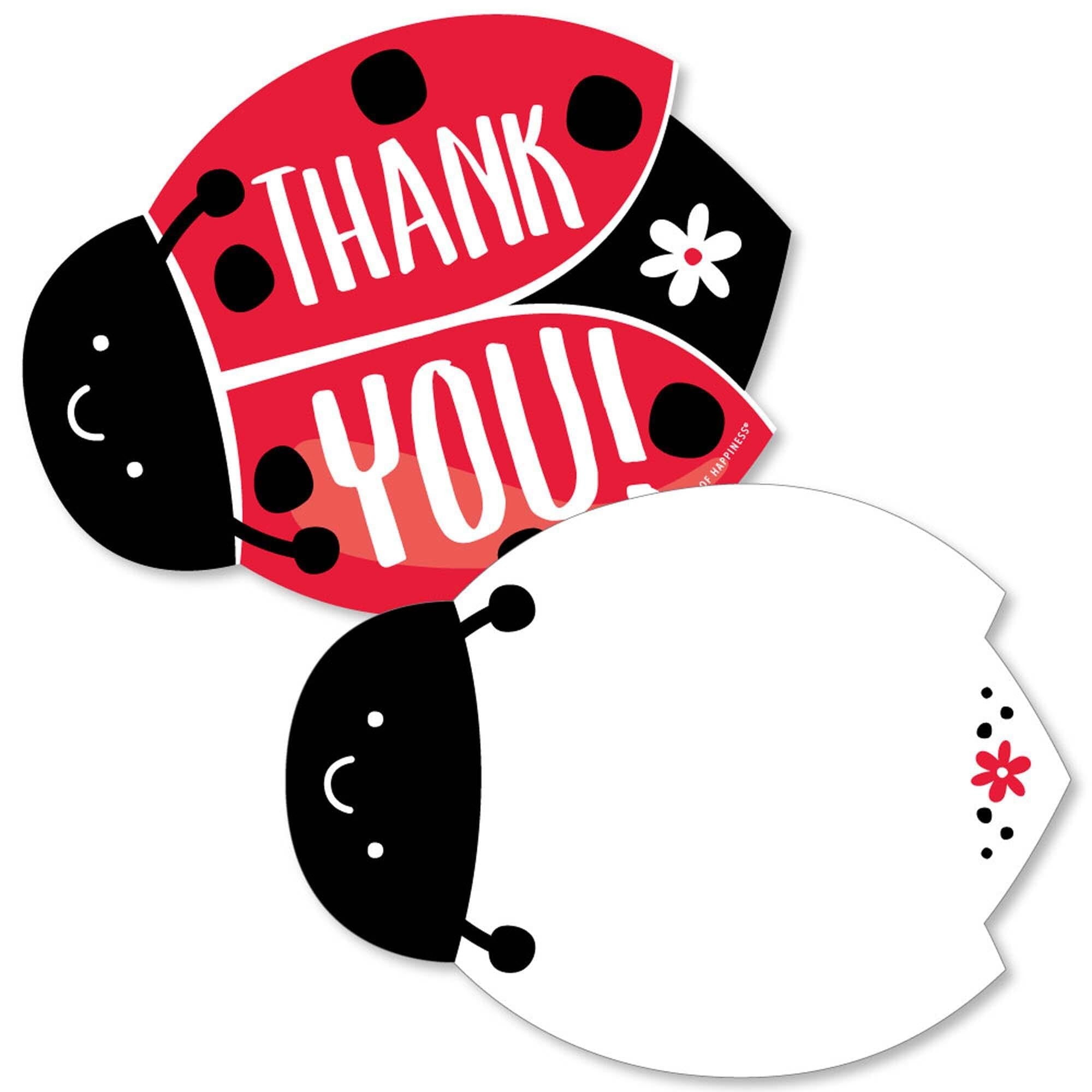 Cute Ladybug Shaped Thank You Cards For Baby Showers & Birthdays - Pack Of 12 With Envelopes