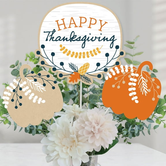 Big Dot of Happiness Happy Thanksgiving - Fall Harvest Party Centerpiece Sticks - Table Toppers - Set of 15