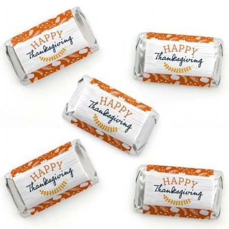 Big Dot of Happiness Happy Thanksgiving - Mini Candy Bar Wrapper Stickers - Fall Harvest Party Small Favors - 40 Count