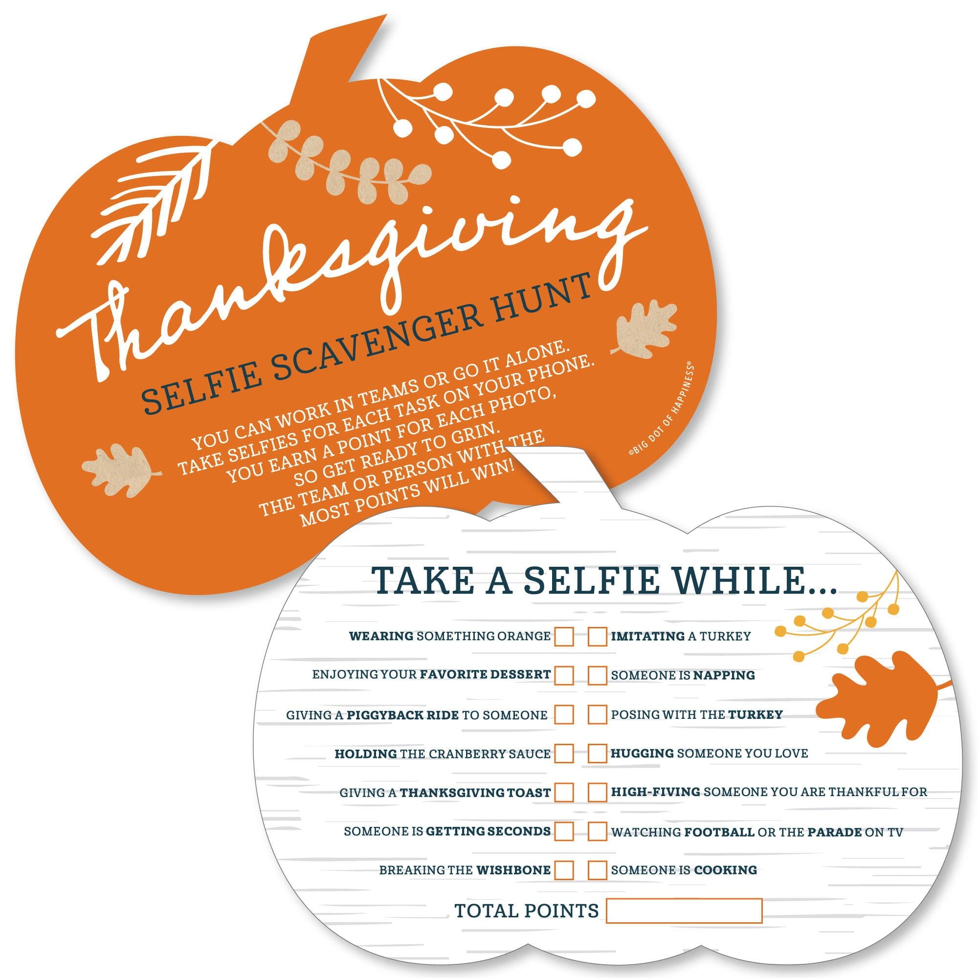 Big Dot of Happiness Happy Thanksgiving - Selfie Scavenger Hunt - Fall Harvest Party Game - Set of 12