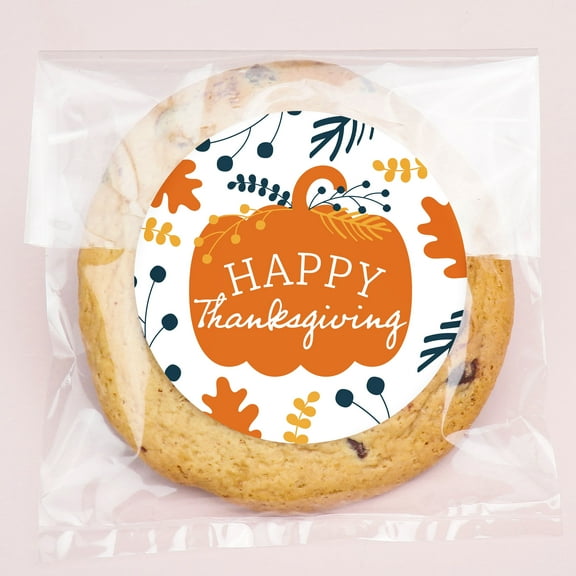 Big Dot of Happiness Happy Thanksgiving Stickers and Clear Cookie Bags, Cellophane Treat Bags 4.25x7 Inches, Gifts Candy or Baked Goods - 25 Count