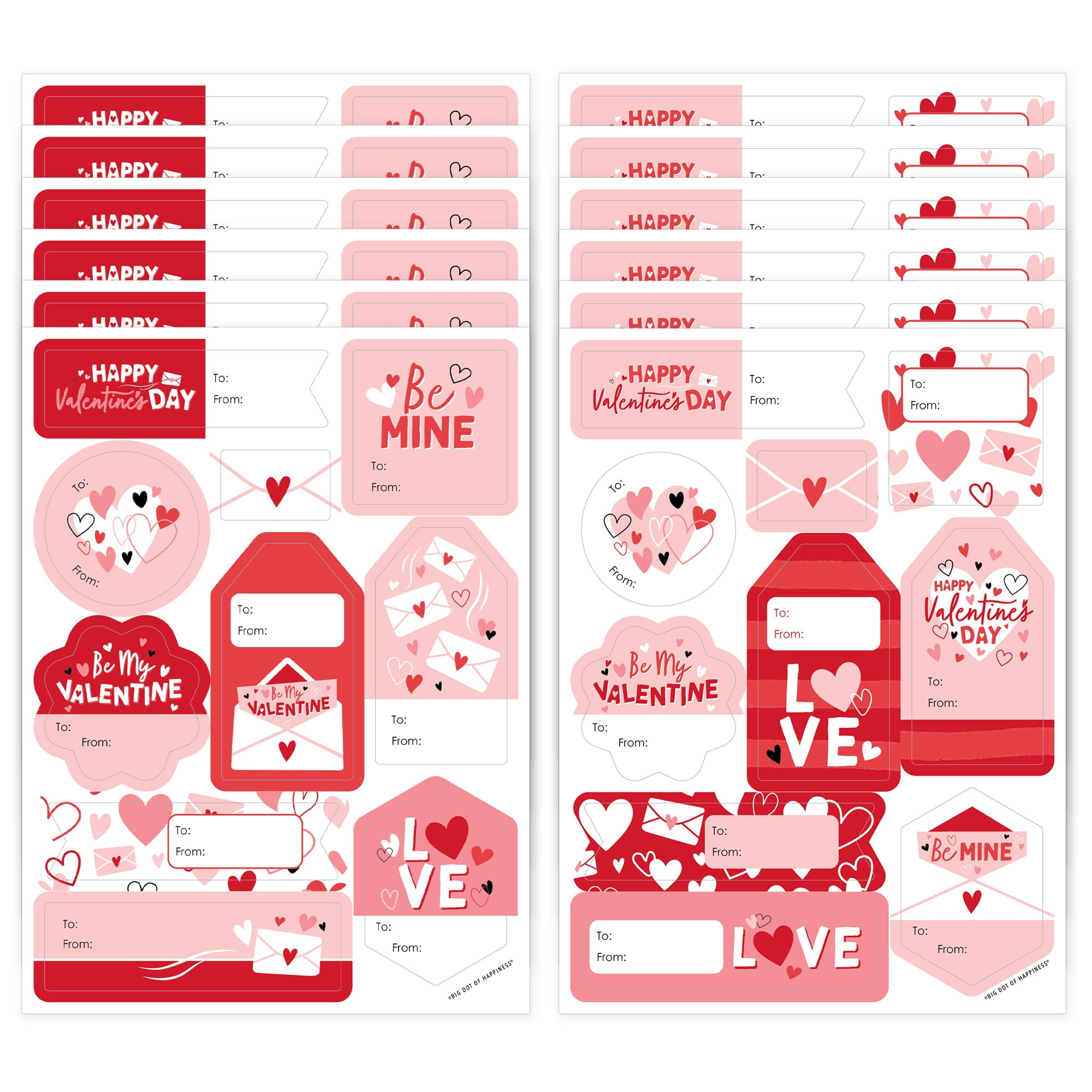 Big Dot of Happiness Happy Valentines Day - Assorted Valentine Hearts Party Gift Tag Labels - To and From Stickers - 12 Sheets - 120 Stickers