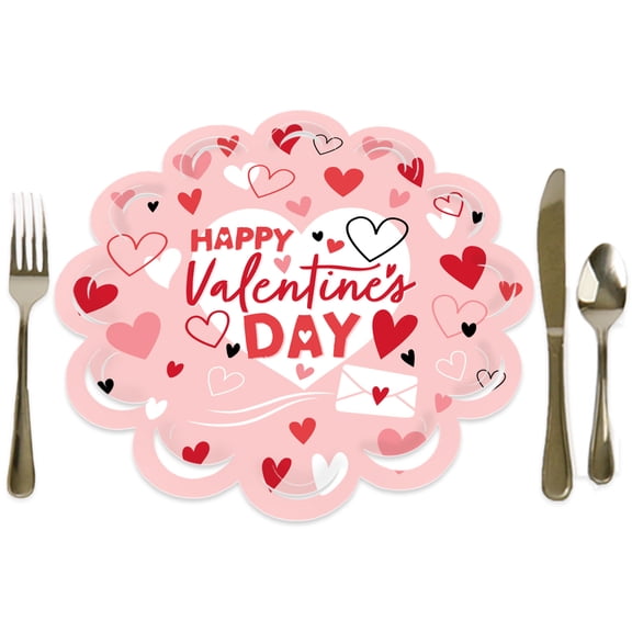 Big Dot of Happiness Happy Valentines Day - Valentine Hearts Party Round Table Decorations - Paper Chargers - Place Setting For 12