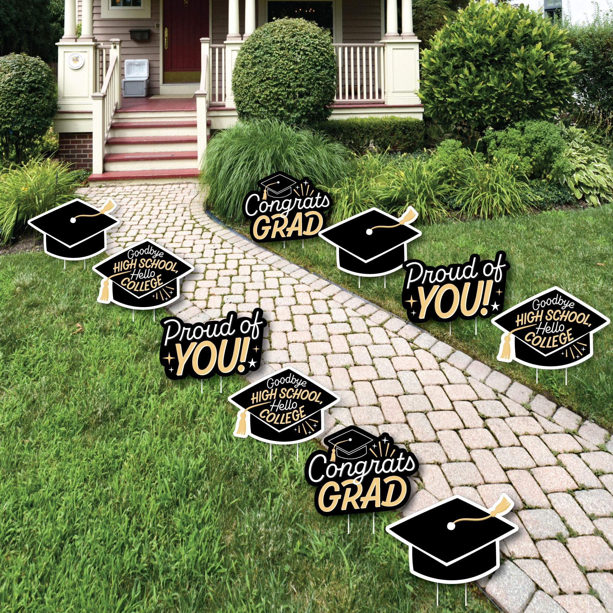 Black and Gold Graduation Yard Sign Set - 10 Piece