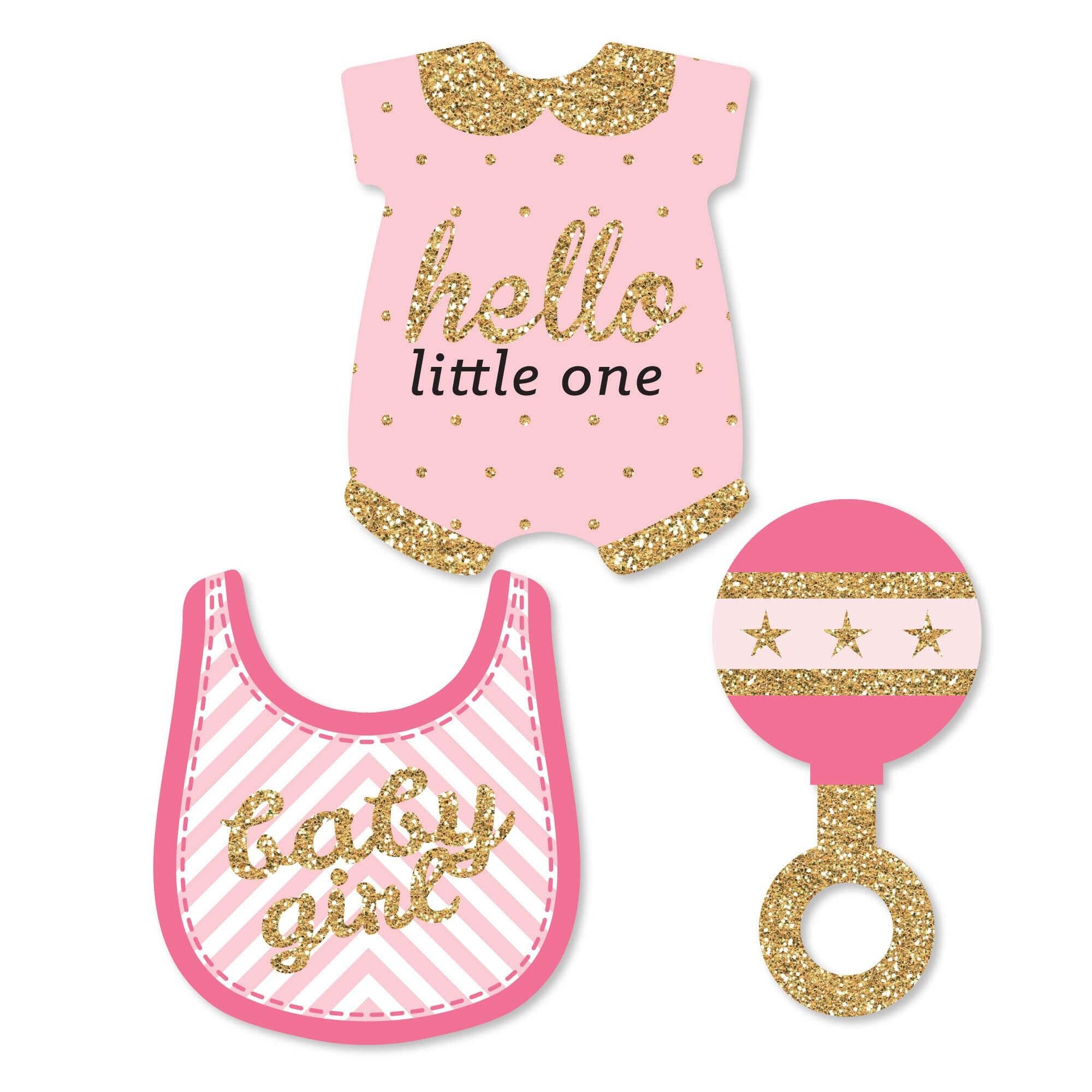 Big Dot of Happiness Hello Little One - Pink and Gold - DIY Shaped Girl Baby  Shower Party Cut-Outs - 24 Count 