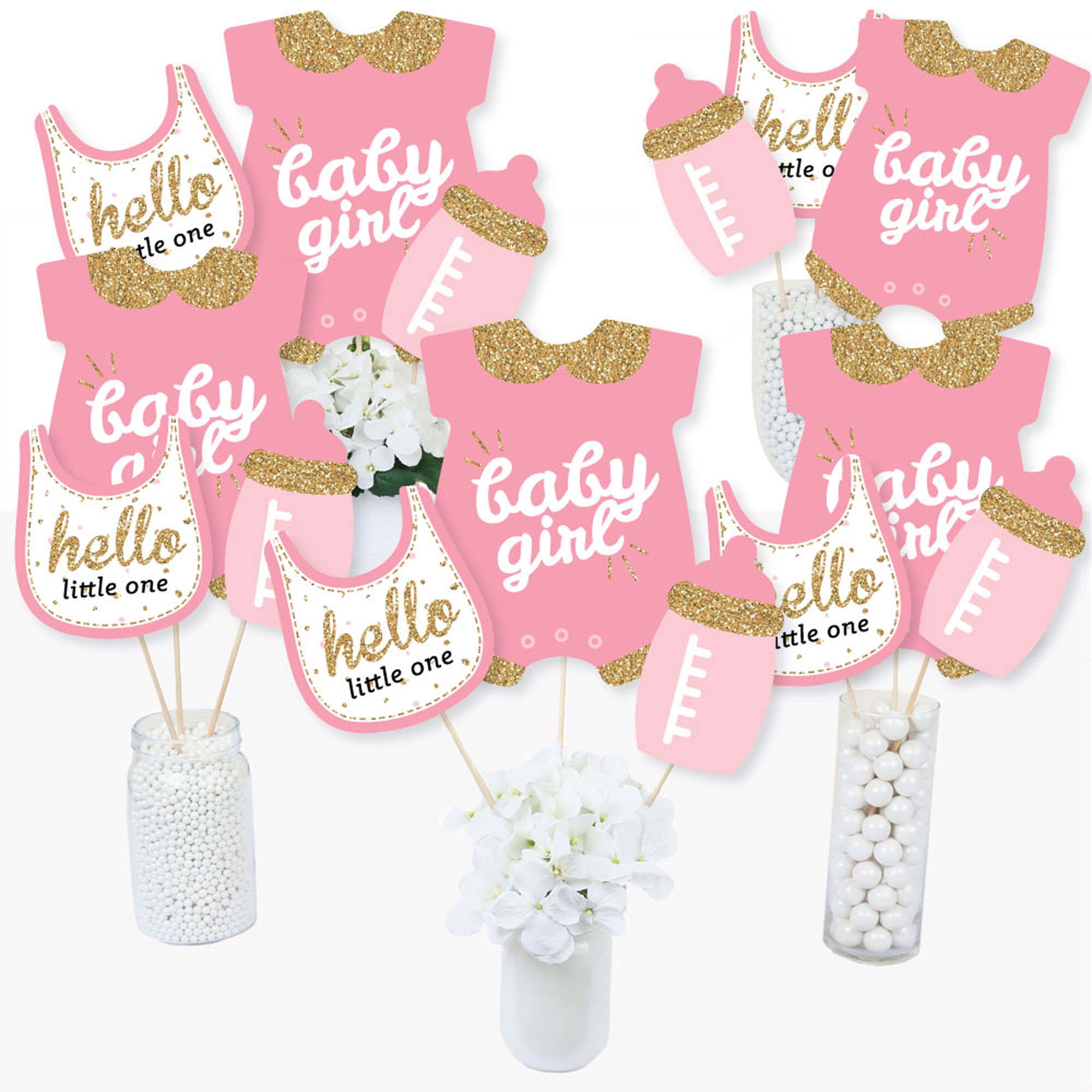 Little Princess Crown - Pink and Gold Princess Baby Shower or Birthday  Party Centerpiece Sticks - Table Toppers - Set of 15