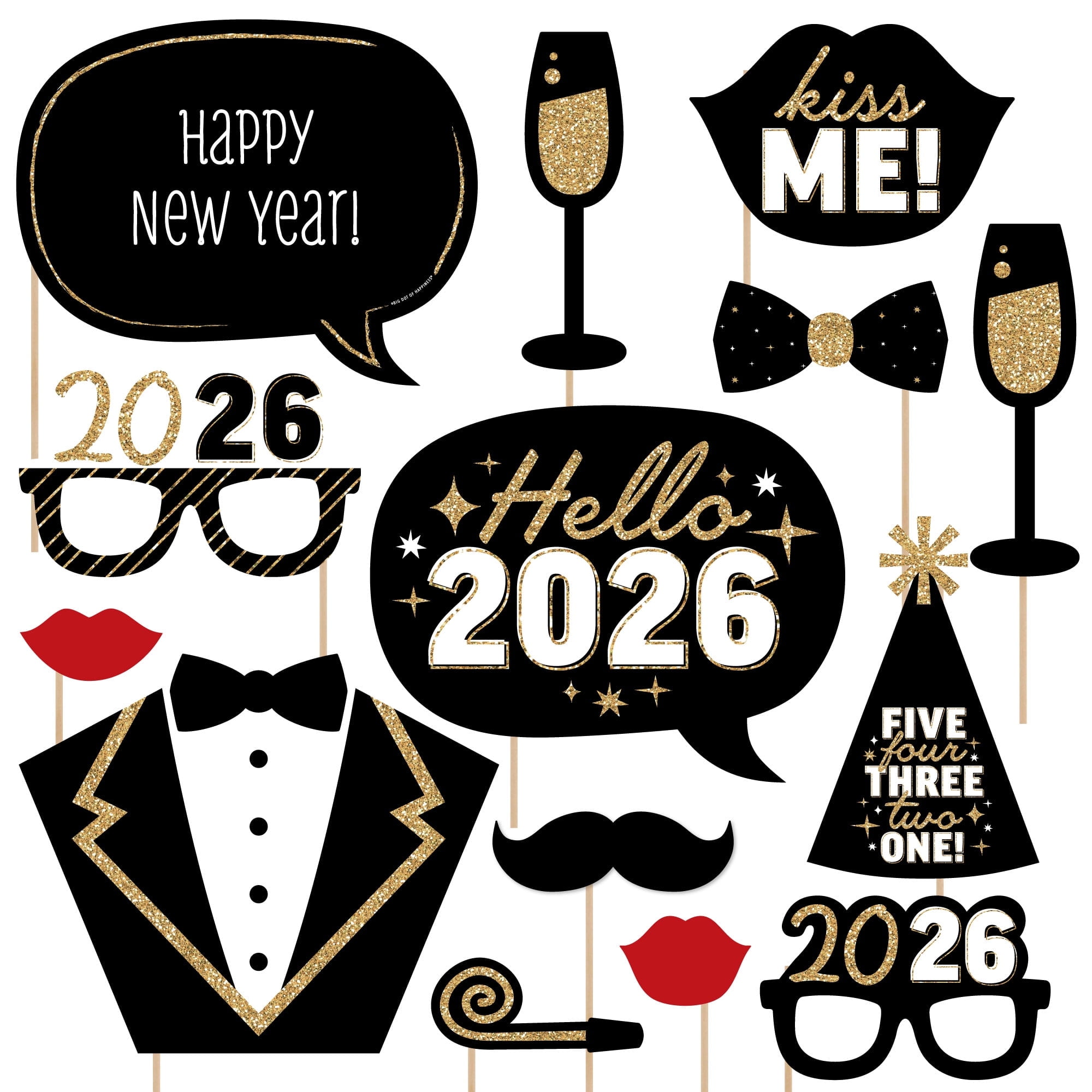Big Dot of Happiness Hello New Year - 2026 NYE Party Photo Booth Props Kit - 20 Count