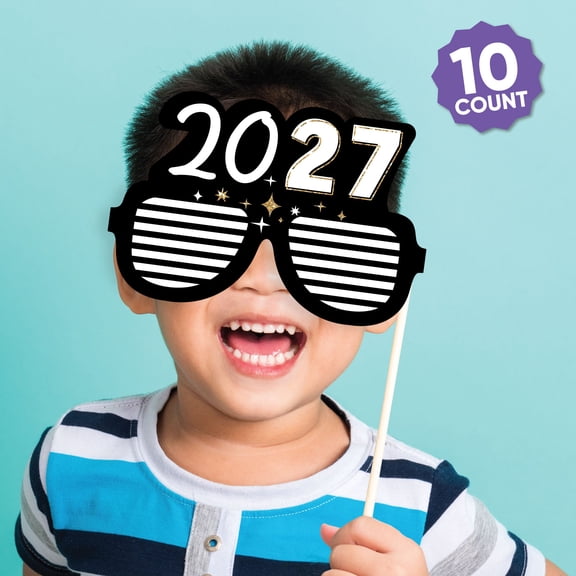 Big Dot of Happiness Hello New Year Glasses - Paper Card Stock 2027 NYE Party Photo Booth Props Kit - 10 Count
