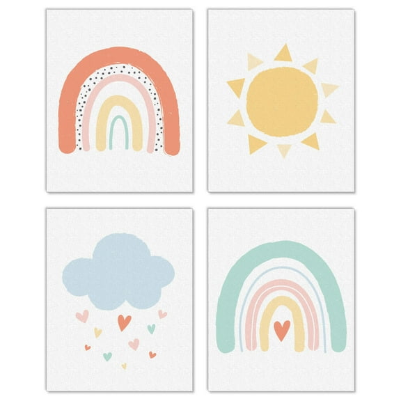 Big Dot of Happiness Hello Rainbow - Unframed Boho Linen Paper Wall Art - Set of 4 - Artisms - 8 x 10 inches