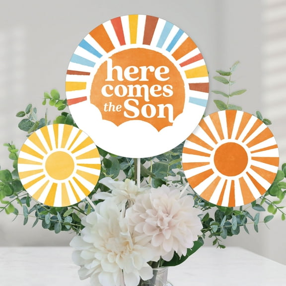 Big Dot of Happiness Here Comes The Son Centerpiece Sticks, Boy Boho Baby Shower Table Topper Decorations - Set of 15