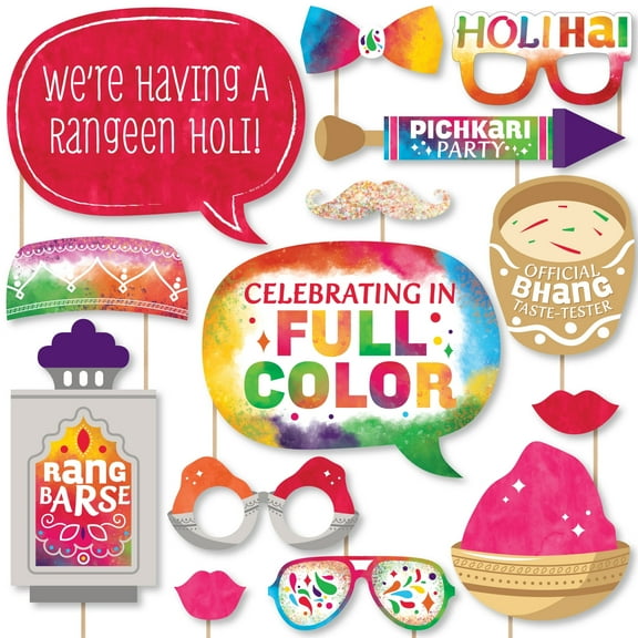 Big Dot of Happiness Holi Hai - Festival of Colors Party Photo Booth Props Kit - 20 Count