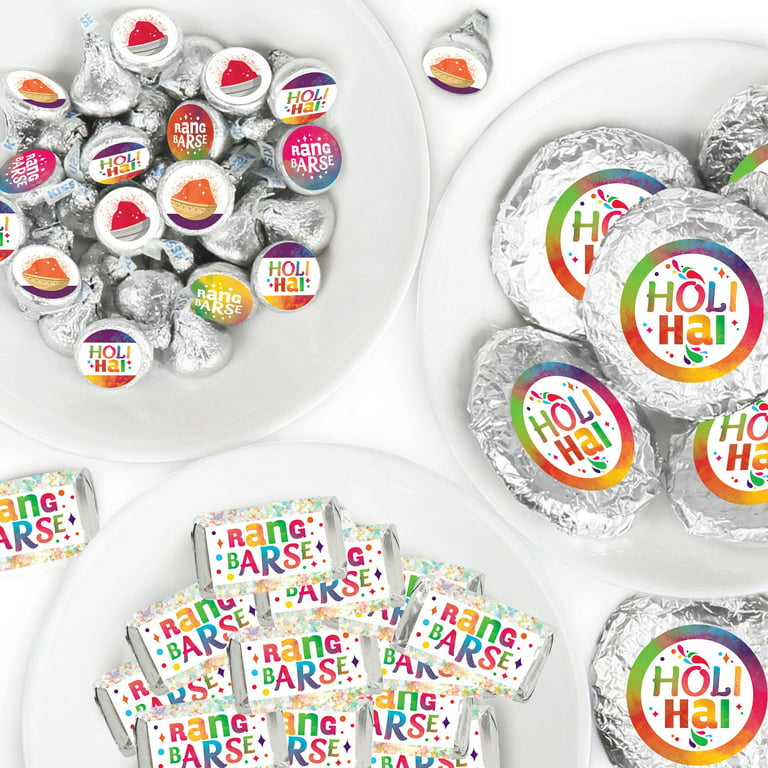 Big Dot of Happiness Holi Hai - Mini Candy Bar Wrappers, Round Candy  Stickers & Circle Stickers - Festival of Colors Candy Favor Sticker Kit -  304 Pc