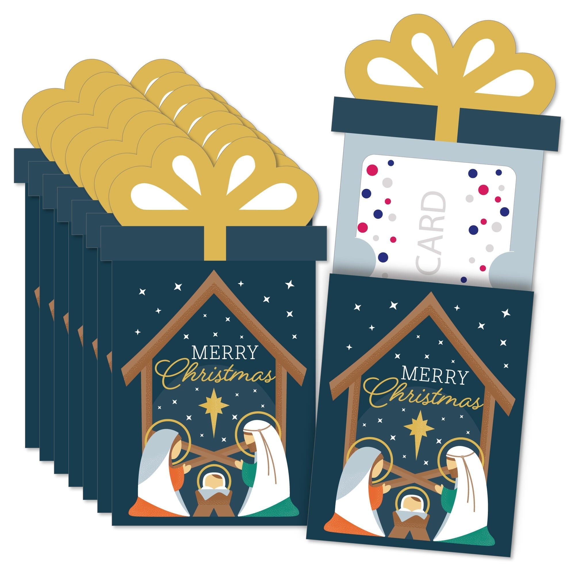 Holy Nativity Blue and Gold Christmas Gift Card Holders - Set of 8