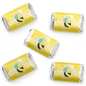 Big Dot of Happiness Honey Bee - Mini Candy Bar Wrapper Stickers - Baby Shower or Birthday Party Small Favors - 40 Count