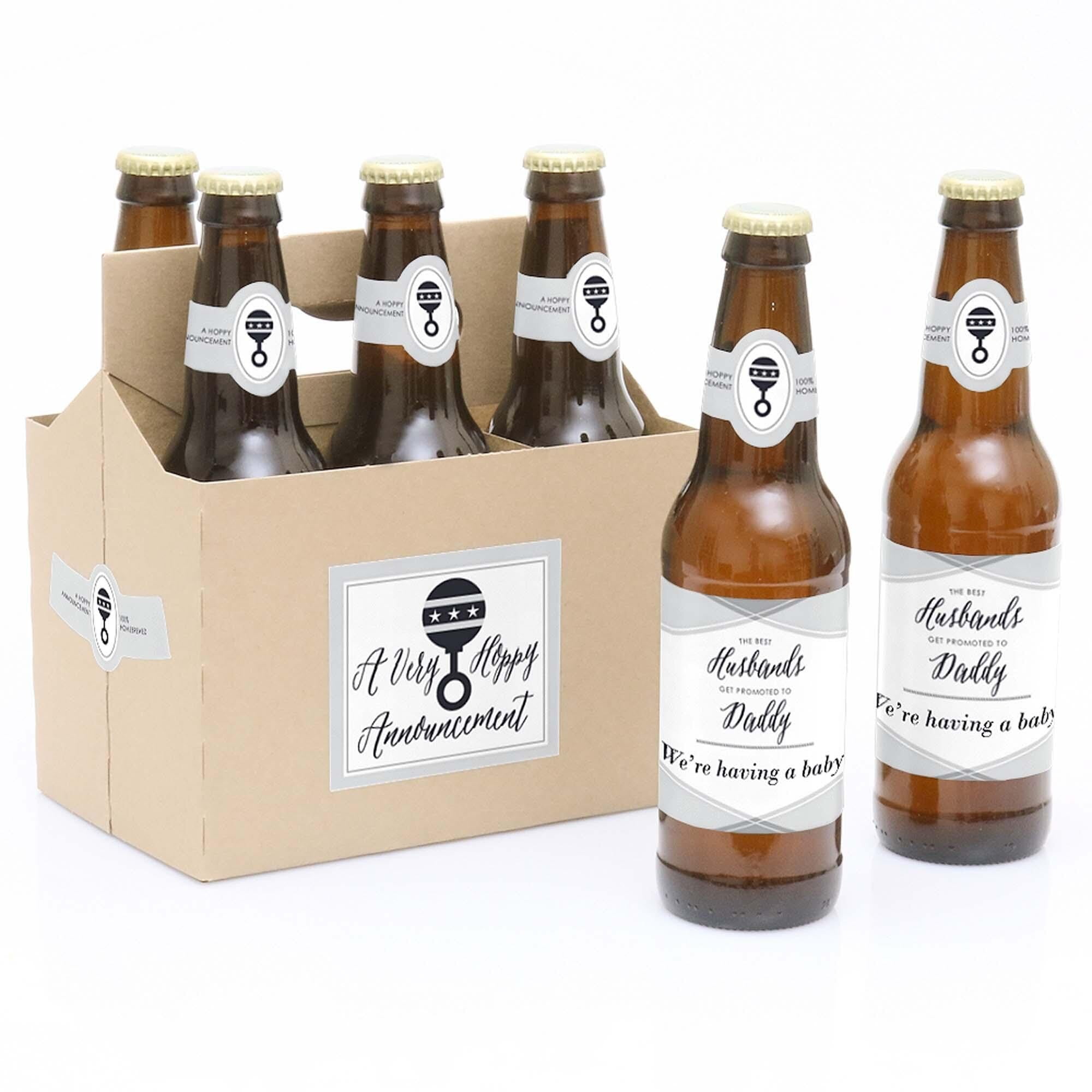 Husbands To Daddy Pregnancy Announcement Beer Kit – 6 Bottle Labels, 6 Neck Labels & 1 Kraft Carrier