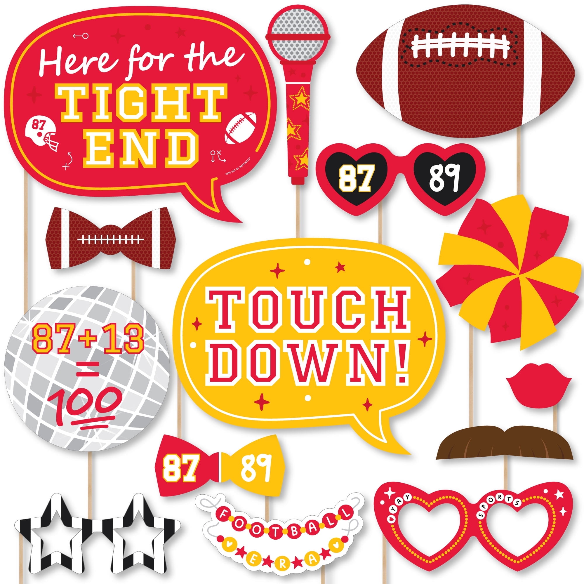 Big Dot of Happiness In My Football Era - Red and Gold Sports Party Photo Booth Props Kit - 20 Count
