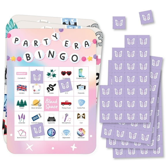 Big Dot of Happiness In My Party Era - Picture Bingo Cards and Markers - Celebrity Concert Party Bingo Game - Set of 18