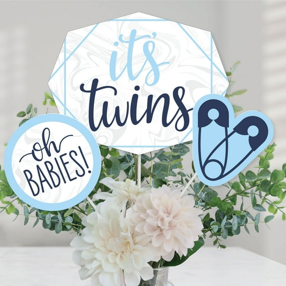 Big Dot of Happiness It's Twin Boys - Blue Twins Baby Shower Centerpiece Sticks - Table Toppers - Set of 15