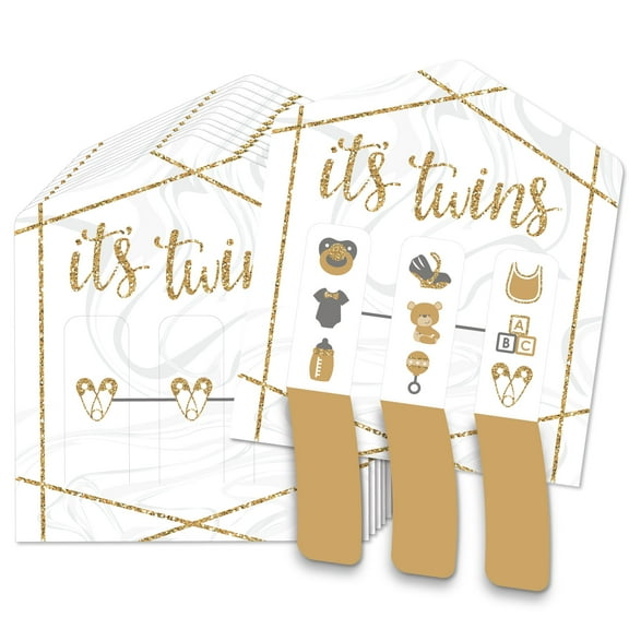 Big Dot of Happiness It's Twins - Gold Twins Baby Shower Game Pickle Cards - Pull Tabs 3-in-a-Row - Set of 12