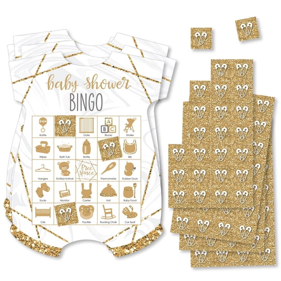 Big Dot of Happiness Its Twins - Picture Bingo Cards and Markers - Gold Twins Baby Shower Shaped Bingo Game - Set of 18