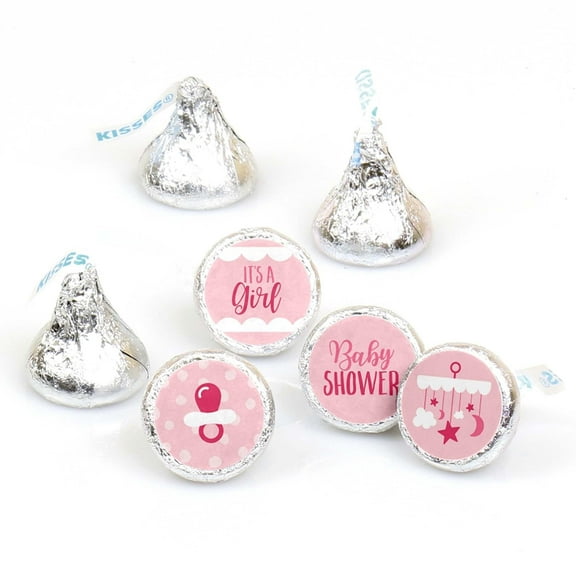 Big Dot of Happiness It's a Girl - Pink Baby Shower Round Candy Sticker Favors - Labels Fits Chocolate Candy (1 sheet of 108)