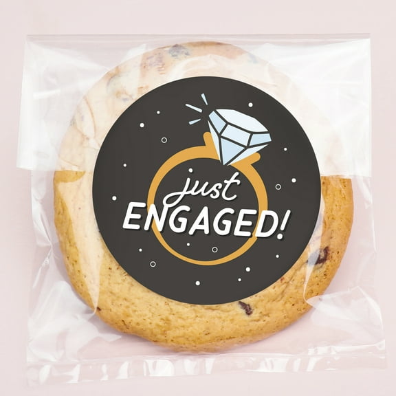 Big Dot of Happiness Just Engaged Stickers and Clear Cookie Bags, Cellophane Treat Bags 4.25x7 IN for Candy or Baked Goods - 25 Count
