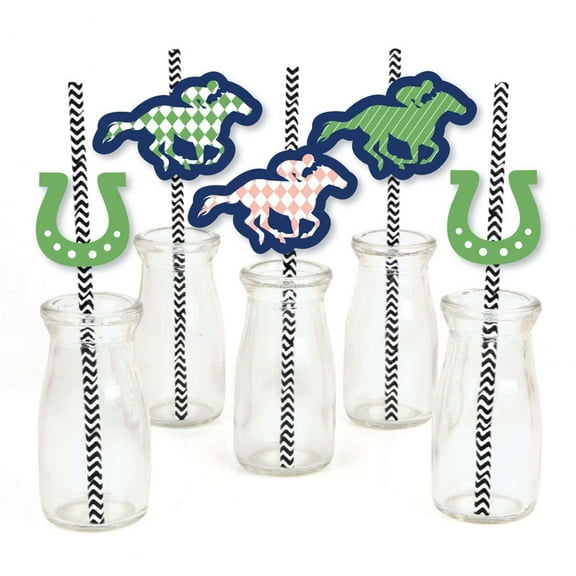 Big Dot of Happiness Kentucky Horse Derby - Paper Straw Decor - Horse Race Party Striped Decorative Straws - Set of 24