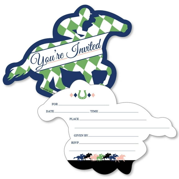 Big Dot of Happiness Kentucky Horse Derby - Shaped Fill-in Invitations - Horse Race Party Invitation Cards with Envelopes - Set of 12