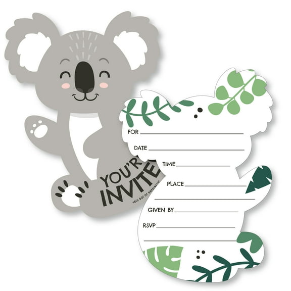 Big Dot of Happiness Koala Cutie - Shaped Fill-In Invitations - Bear Birthday Party and Baby Shower Invitation Cards with Envelopes - Set of 12