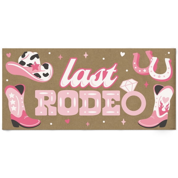 Big Dot of Happiness Last Rodeo Kraft Paper Banner, Pink Cowgirl Bachelorette Party Banner, Printed Brown Paper Party Sign Decoration 1 Count