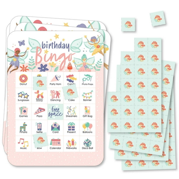 Big Dot of Happiness Let's Be Fairies - Picture Bingo Cards and Markers - Fairy Garden Birthday Party Shaped Bingo Game - Set of 18