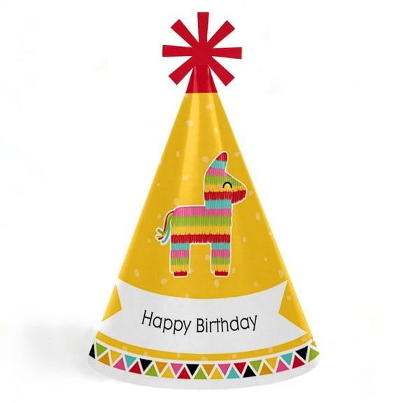 Big Dot of Happiness Let's Fiesta - Cone Fiesta Happy Birthday Party Hats for Kids and Adults - Set of 8 (Standard Size)