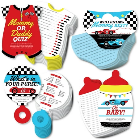 Big Dot of Happiness Let's Go Racing - Racecar - 4 Race Car Baby Shower Games - 10 Cards Each - - Gamerific Bundle
